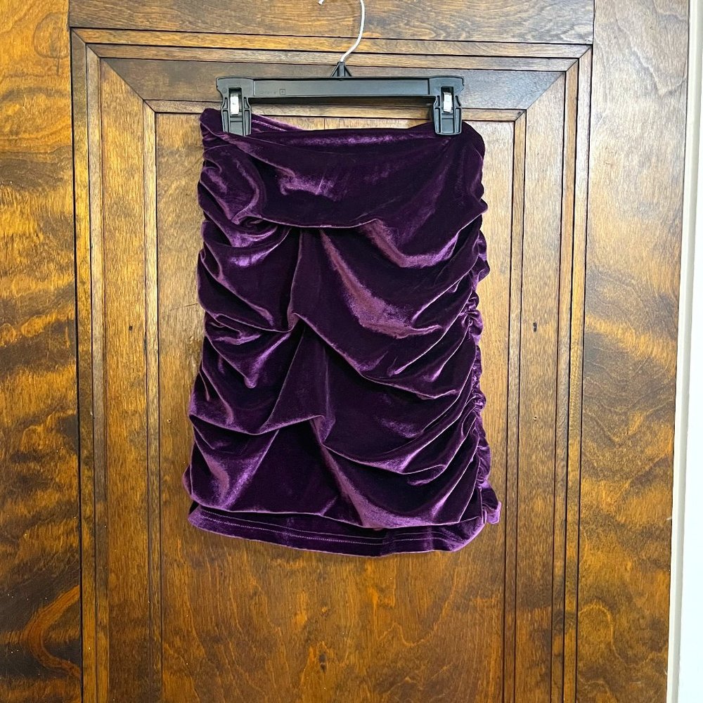 Purple Velvet Ruched Mini Skirt - Women's Size S